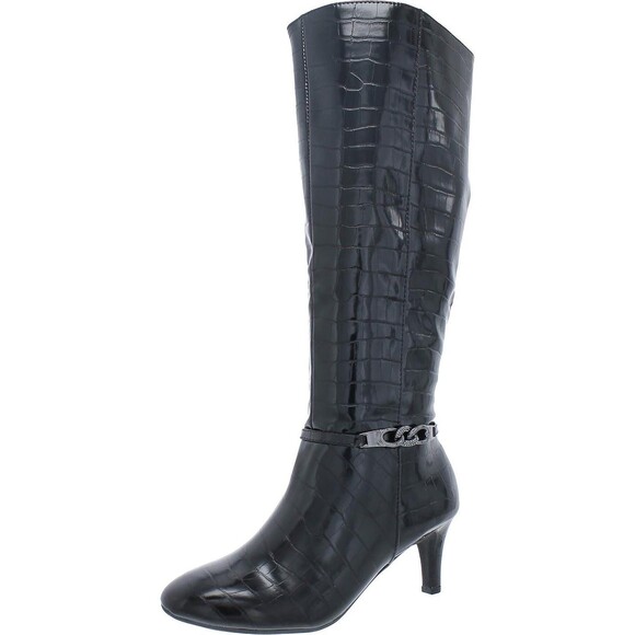 Karen Scott Womens Hannap Dressy Tall Mid-Calf Boots Black Croco 5M #601 - Picture 9 of 12